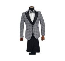 Men's Light Gray Sparkle 3 Piece Peak Lapel Sim Fit Tuxedo Bow Tie Included 