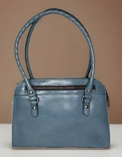 Patricia Nash Calvi Square Satchel Crossbody Bag Leather Safflower Blue 12x9”
