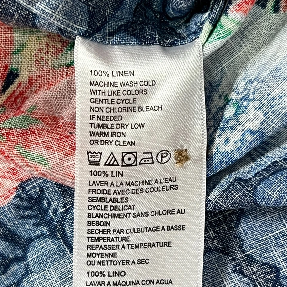 Tommy Bahama Men’s 100% Linen Hawaiian Aloha Shirt Blue Floral Short Sleeve L - Image 3 of 4