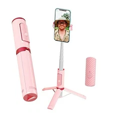 Selfie Stick, Foldable Cellphone Tripod with Remote, Travel Tripod for Pink