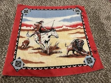 Vintage Rare Nature Native Buffalo Hunting Bandaroo Bandana Mask Tapestry 21x21