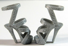 MATTEL BARBIE DOLL FASHIONISTAS FASHION FEVER SILVER PLATFORM ANKLE STRAP SHOES