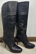 Audrey Brooke Women s Black Leather Knee-High Stiletto Heel Boots Size 10M