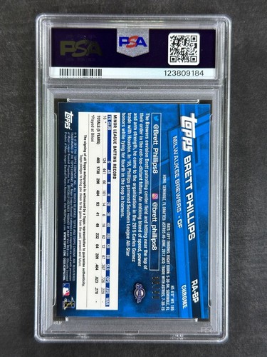 2017 Topps Chrome #RA-BP Brett Phillips Rookie Auto Gold Refractor /50 RC PSA 10 - Bild 2 von 2