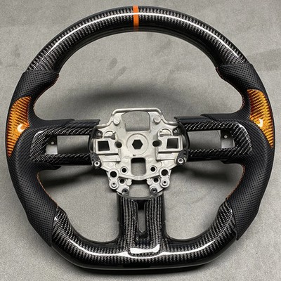 Orange Carbon Fiber Steering Wheel for Ford Mustang GT350 GT500 Shelby 2015-2023