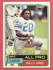 1981 Topps #100 Billy Sims Rookie Detroit Lions RC Football Card EX TL219. rookie card picture