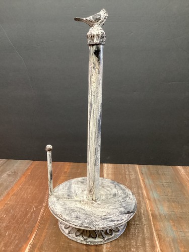 Cast iron whitewashed Bird Paper Towel Holder for Countertop 16”