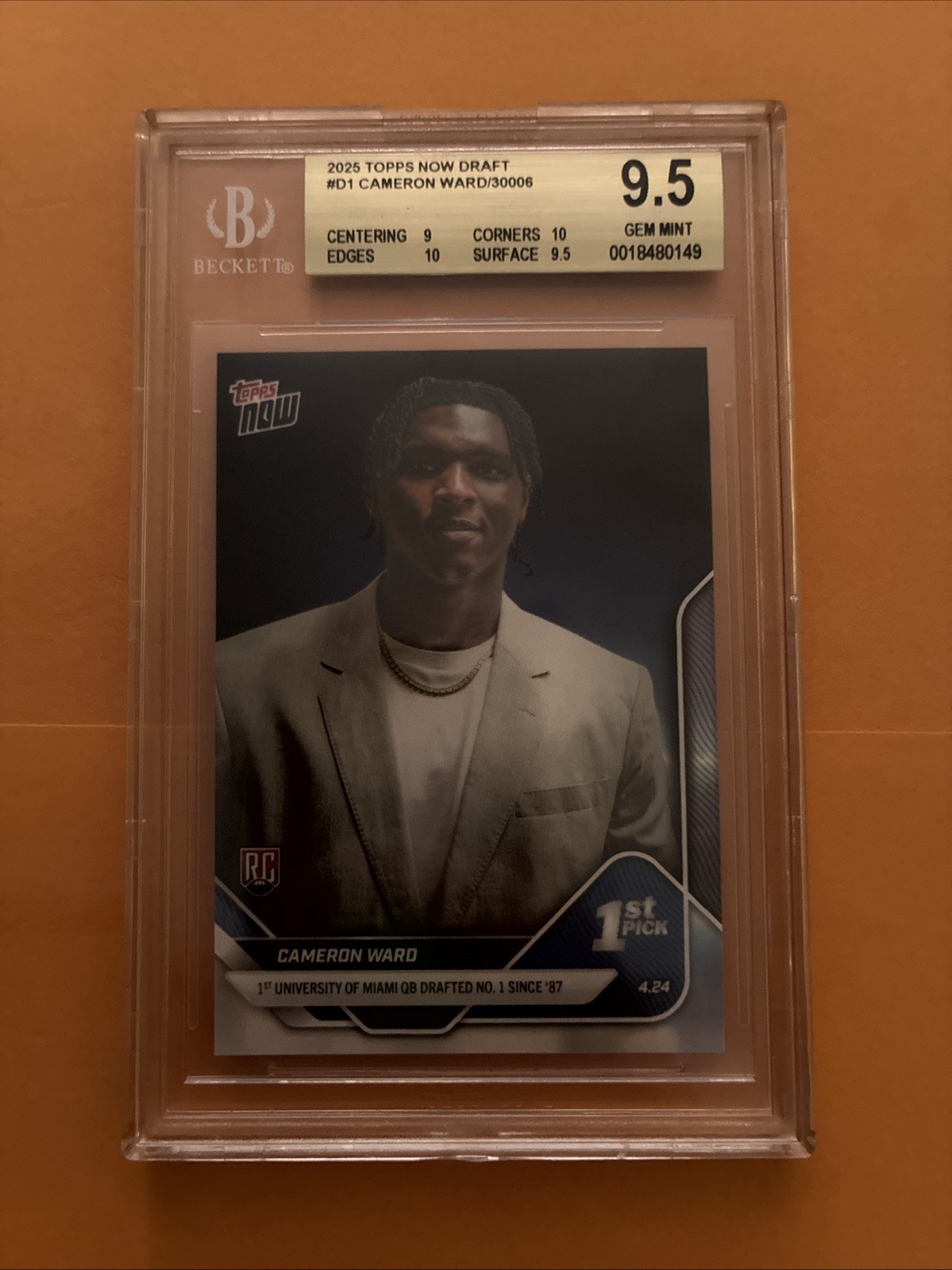 2025 Topps Now Draft Cameron Ward #D-1 RC BGS 9.5 Gem Mint