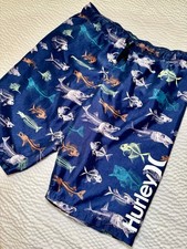 Hurley Boy's Multicolored Navy Blue Swim Trunks Size 10/12 Fish Skeletons