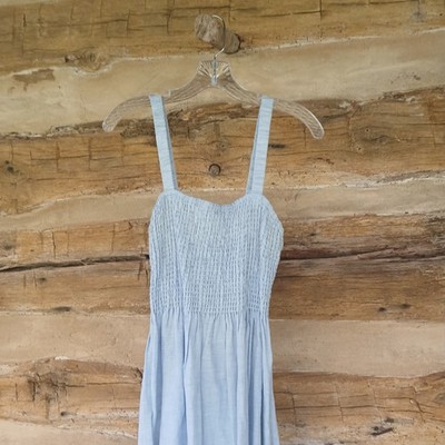 J. Crew Women's Smocked Beach Dress Maxi Fit & Flare Linen Blend Blue  Medium | eBay