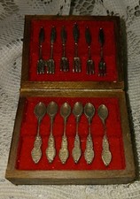 Vintage Miniature Dollhouse Silverware Set in Wooden Box  TAIWAN