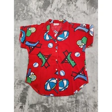 Vintage 80s Laura Mae Short Sleeve Button Front Top Size M Red Summer Beach Rare