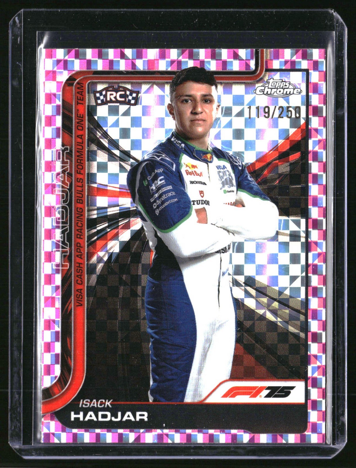 2025 Topps Chrome F1 Isack Hadjar RC Rookie Portrait Pink Checker 119/250 #12