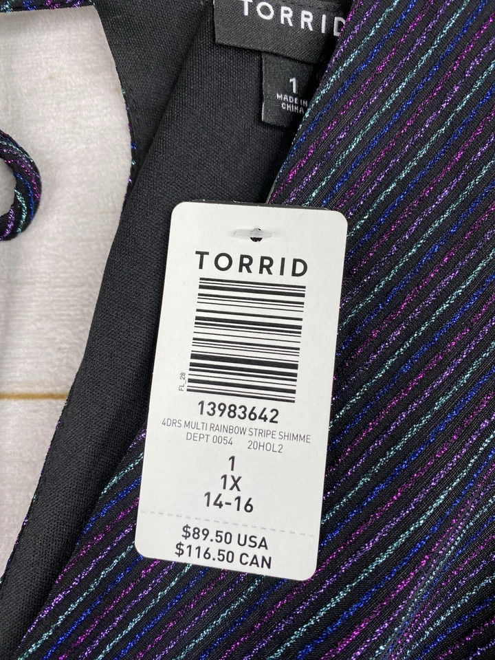 Mono Torrid Shimmer Suplice 1X Multi Arco Iris Rayas Pierna Ancha Retro Nuevo con Etiquetas Foto 3 de 4