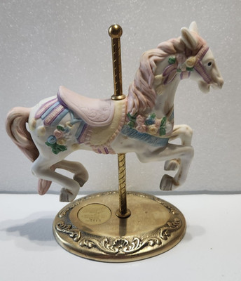Vintage porcelain carousel horse figurine brass stand Willitts Design numbered 