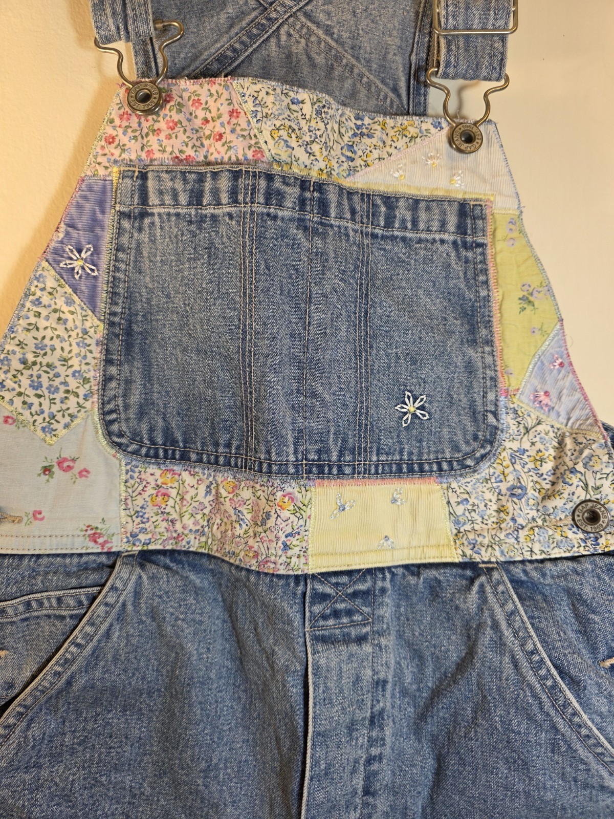 Gap Overalls, Patchwork, Vtg- XL Multicolored Jun… - image 2