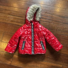 Tommy Hilfiger Girls' High Shine-Heavyweight Puffer Jacket Red Size 3T Glitter