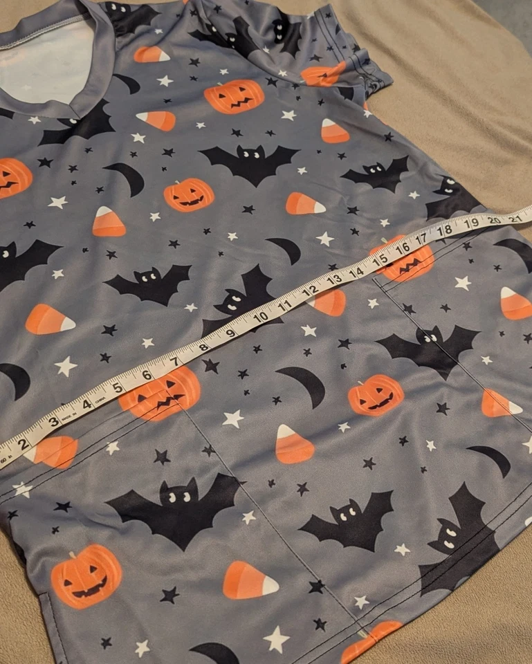 Scrub Tops-Halloween Pumpkins/Bats/Multicolor-(x2)M - Image 4 of 4