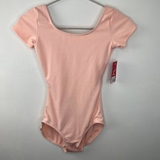 NWT Capezio Short Sleeve Leotard Ballet Pink Scoop Front  Back TB133 Girls S