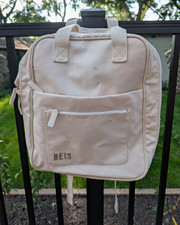 BEIS Beige Backpack, Zip Closure, Pockets, Adjustable Strap, Gold HW READ