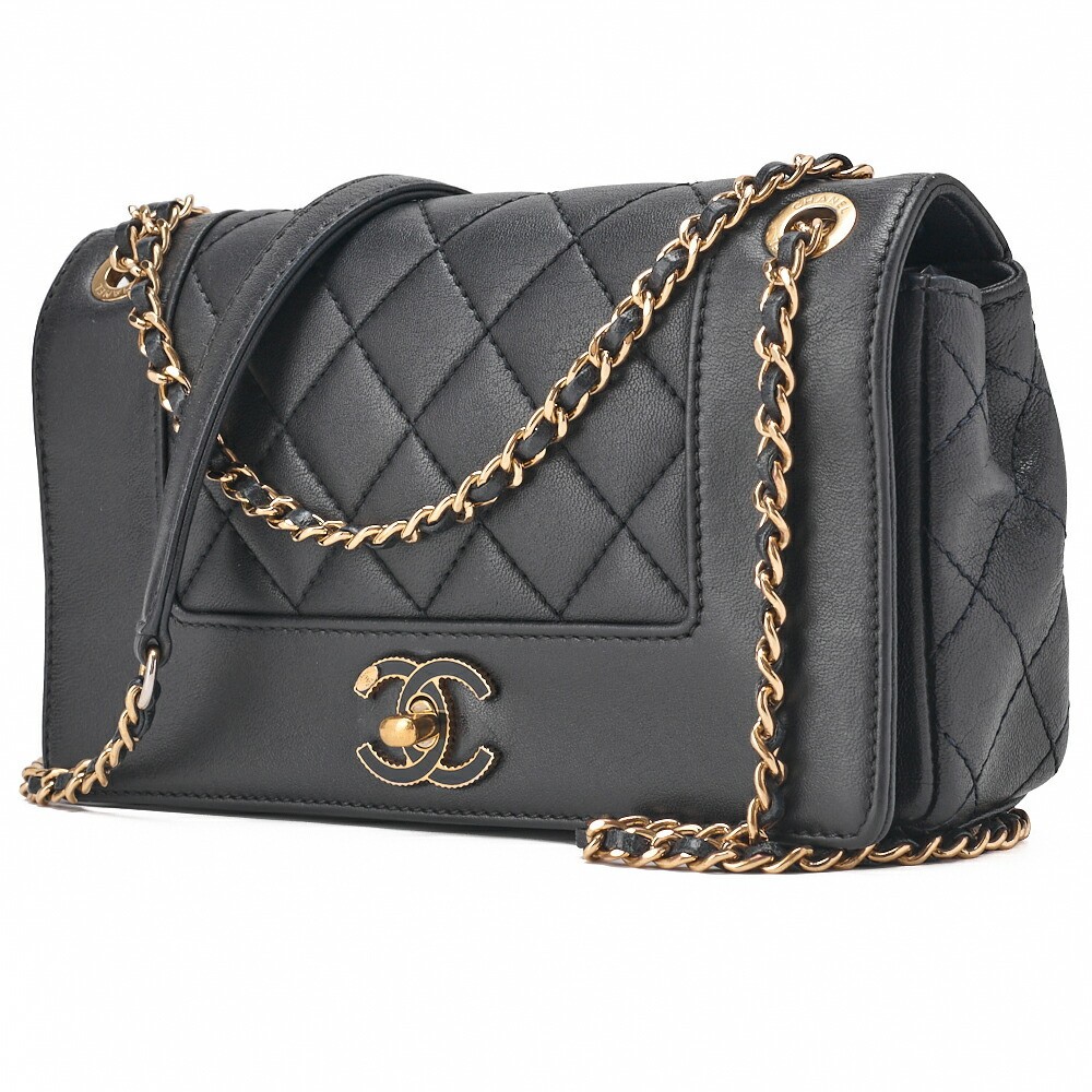 CHANEL Navy Mademoiselle Calfskin Matelasse Shoulder Bag with Turn Lock-image