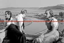 F016474 BDM Girls Sit and Look at the River Weser Polle Germany 1930s