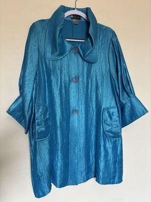 Damee Inc Swing Jacket Lightweight Shimmer Artsy Lagenlook Glam Retro Women Sz L
