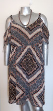 TORRID COLD SHOULDER STRAPPY CHIFFON KNEE DRESS Size 3 elastic waist Lined