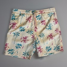 NWT Surf Society Swim Trunks SuitMen  s XL Yellow Palm Print Retro Tropical Beach