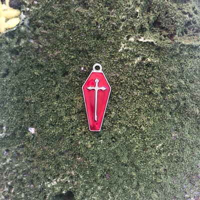 6 Red Enamel Coffin Charms Death Dark Crafting Craft Metal Pendant  1'' Inch