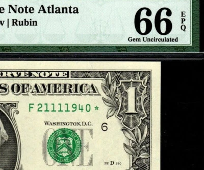 1995 $1 STAR NOTE ATLANTA FR.1922-F* PMG GEM UNC 66 EPQ Birth Year 21-11-1940 AJ