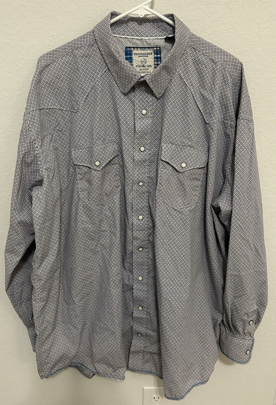 Panhandle Rough Stock 2XL XXL Blue long sleeve Pearl Snap Western Shirt rodeo