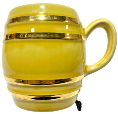 Acme Craftware USA Yellow Barrel Coffee Tea Mug Cup Gold Trim