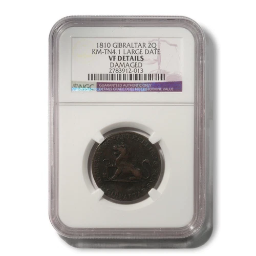 Gibraltar R Keeling & Sons Two Quartos 1810 KM-TN4.1 Lg Date NGC VF Det Damaged