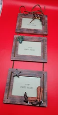 WESTERN STYLE 3 TIER HANGING PICTURE OR PHOTO FRAME BOOTS SADDLE CACTUS