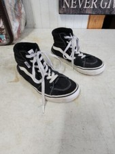 VANS Youth Size 4 Old Skool Mid High Top Black White Lace Up Sneakers Shoes Nice