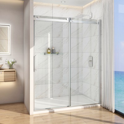 Bath 60" x 72" Frameless Sliding Shower Door Screen 5/16" Glass Brushed Nickel 7426763765230 | eBay