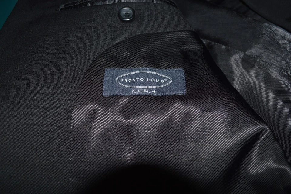 Pronto Uomo Hombre 2 BTN Negro Sólido 100% Lana Abrigo Deportivo Chaqueta Blazer Talla 46Long Foto 4 de 4