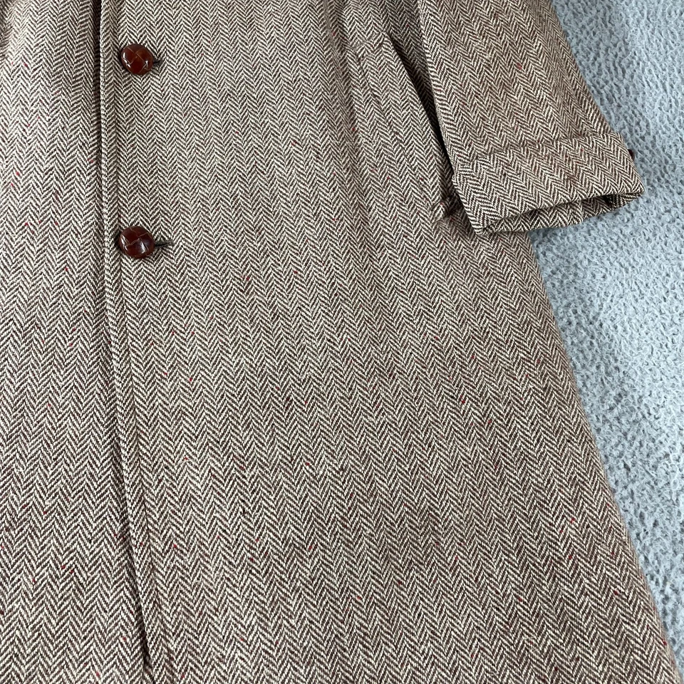 Gabardina escocesa vintage Harris Tweed para hombre marrón lana espiga años 60 RARA Foto 4 de 4