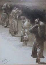 GASTON CHARLES VUILLIER-French Realist-Original Signed Gouache-Water Carriers