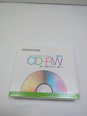Memorex High Speed CD-RW Discs 5-Pack 12x 700MB 80 Min. Home PC Music Audio NEW