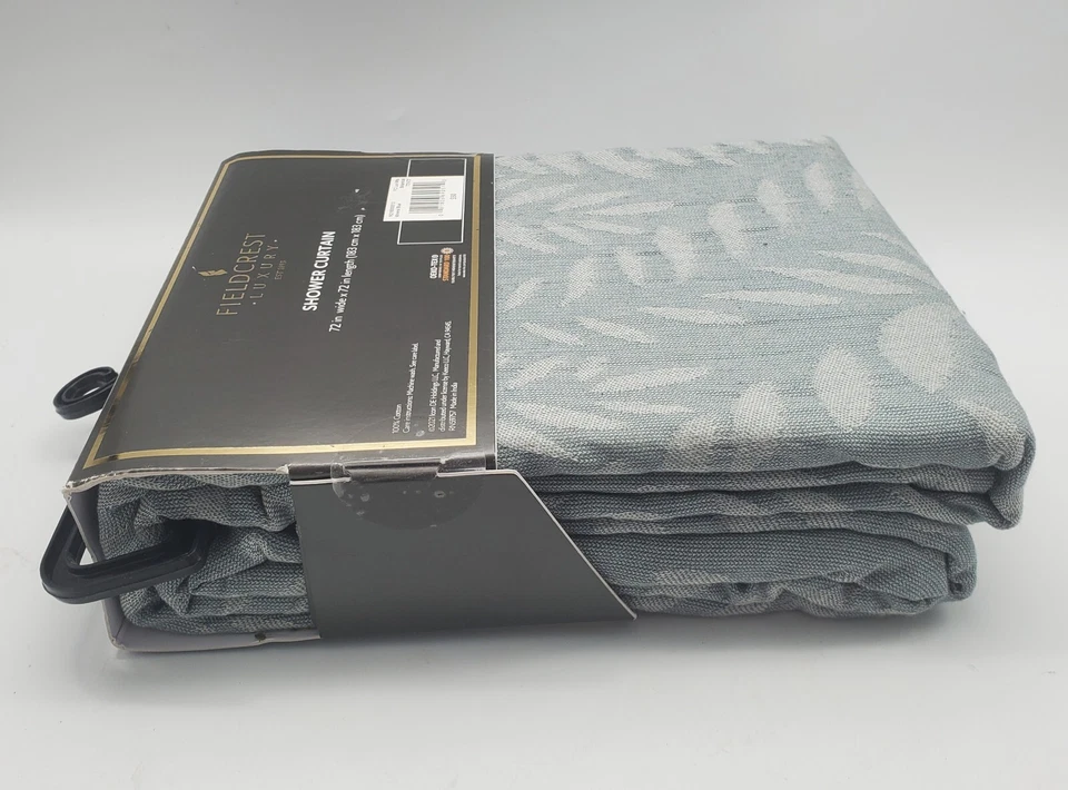 Fieldcrest Fabric Shower Curtain 72" Mineral Blue Botanical Mattelasse Cotton - Image 4 of 4