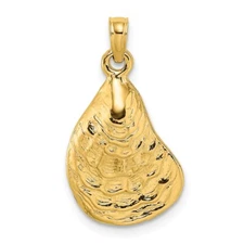 14K Yellow Gold Textured & Oyster Shell Charm Pendant 1.72gm L-22mm W-13mm
