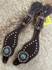 Ladies Size Pair Dark brown Basketweave Leather Western Spur Straps