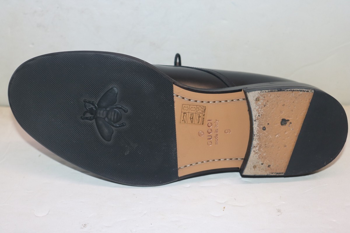 GUCCI Black Leather Navy Signature Web Lace-up Dress Shoes 