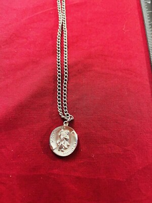 Silver Overlay Mini St. Christopher Pendant and Necklace, Religious Pendant MJ
