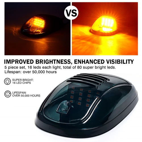 5Pcs Smoke LED Cab Roof Lights Marker Amber For Ford F150 F-250 F-350 F450 SUV - Picture 2 of 11