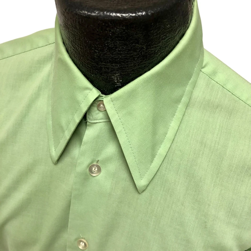 复古 70 年代 K Mart 军队绿色国防部蝴蝶领 DISCO 50/50 正装衬衫 15 1/2 — 第 4/4 张图片