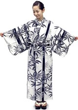 Women's Yukata Robe Japanese Summer Kimono - Bamboo White
