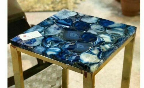 15" Agate Table, Blue Agate Console Table, Blue Agate Dining Table - Image 2 of 4